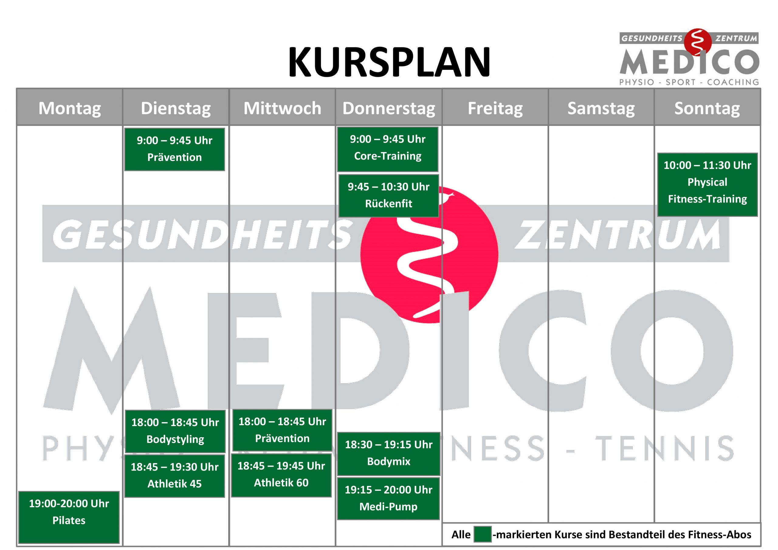 Kursplan Gesundheitszentrum MEDICO