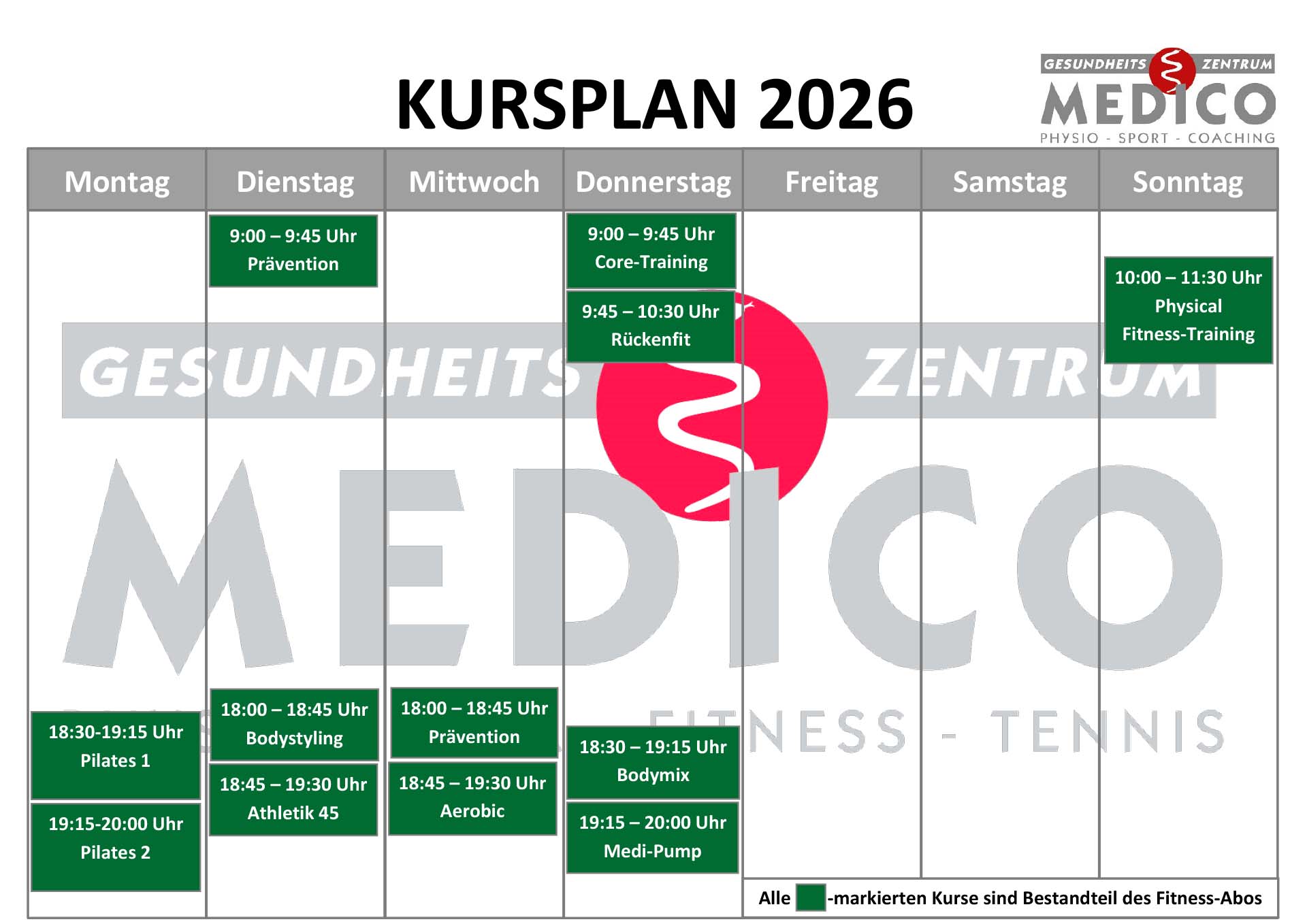 MEDICO Kursplan für 2026
